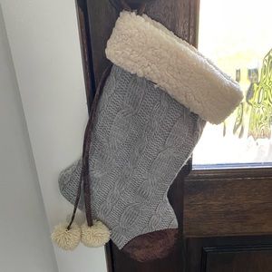 🔥 5/$25 Bond & Co. Christmas Stocking Gray Grey Brown & Cream Sherling Poms